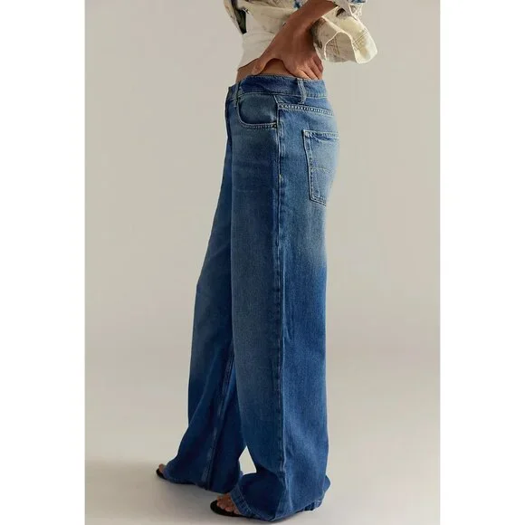 Free People Blue Wide-Leg Flare Jeans - Picture 3 of 9